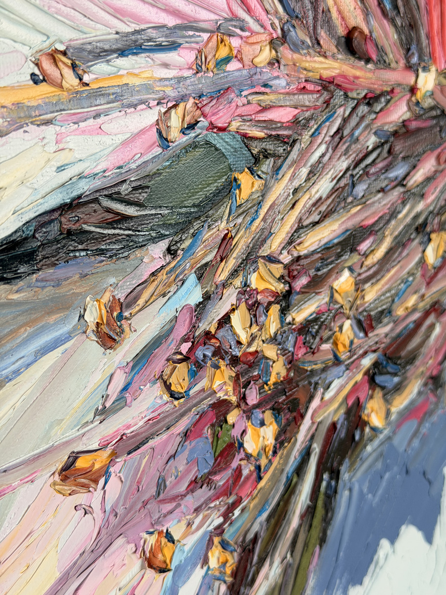 Detail of the Almond Blossom's stamen heart in heavy palette-knife strokes