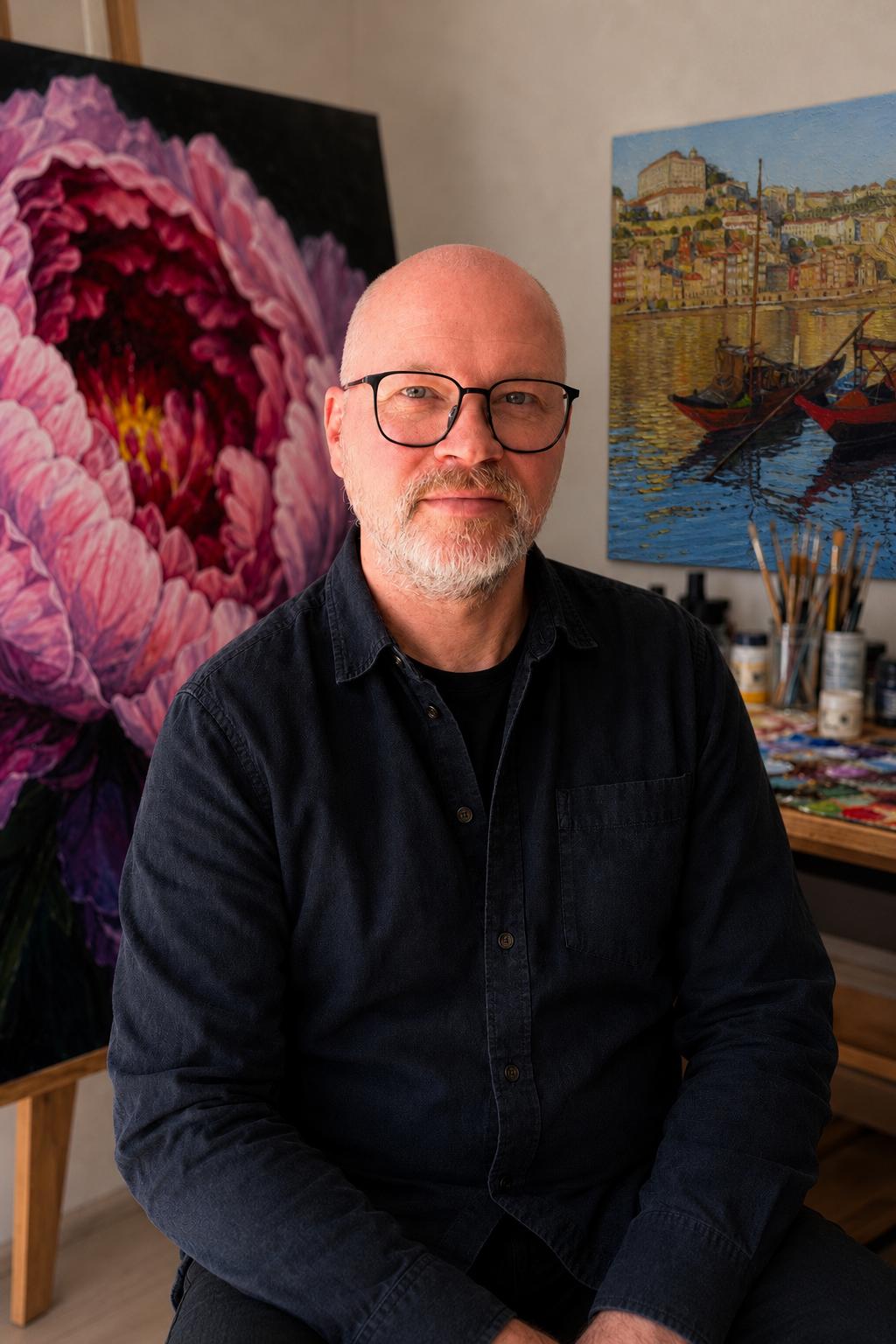 Portrait of Evgeny Maximov in his studio