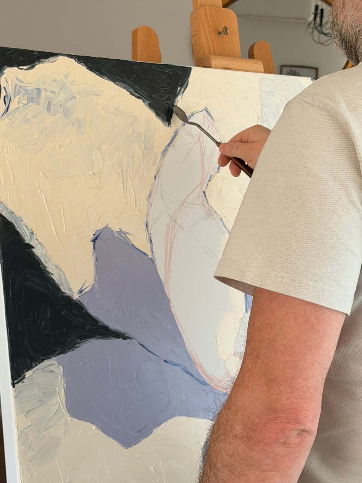 Early blocking-in stage of the Magnolia composition on the easel