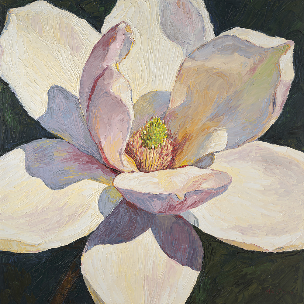 Magnolia — palette-knife oil painting by Evgeny Maximov