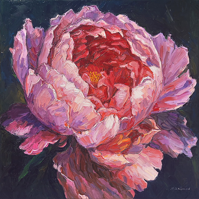 Peony — palette-knife oil painting by Evgeny Maximov