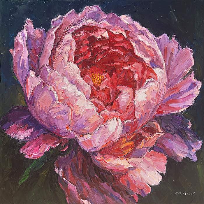 Peony — palette-knife oil painting by Evgeny Maximov