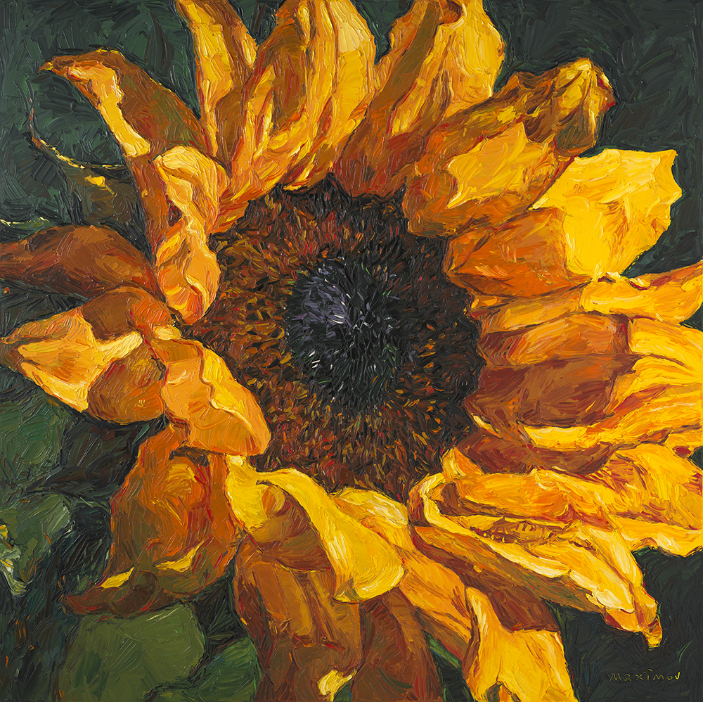 Sunflower — palette-knife oil painting by Evgeny Maximov