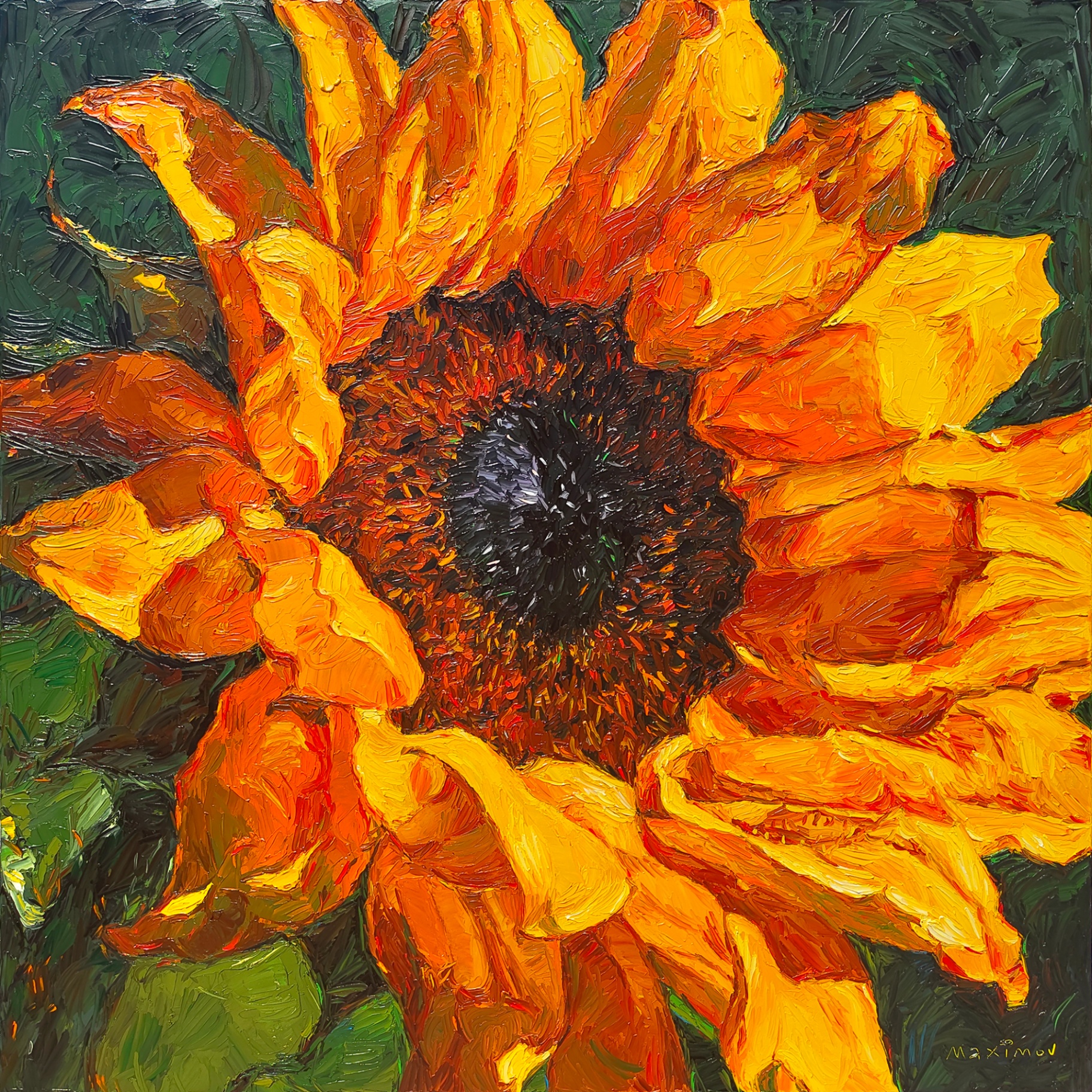 Sunflower — palette-knife oil painting by Evgeny Maximov