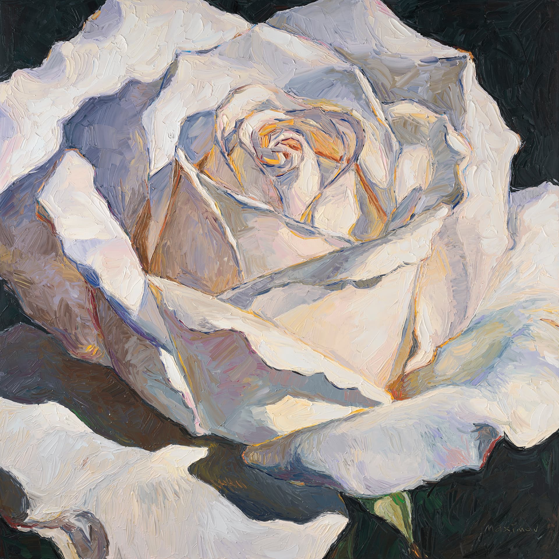 White Rose — palette-knife oil painting by Evgeny Maximov