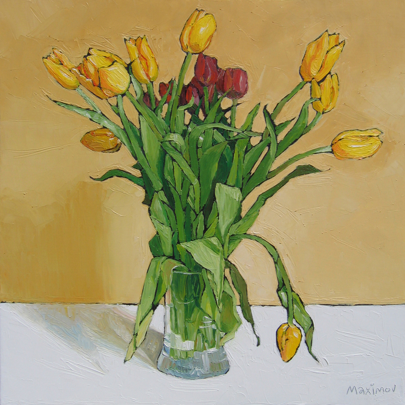 Yellow Tulips — palette-knife oil painting by Evgeny Maximov (sold)