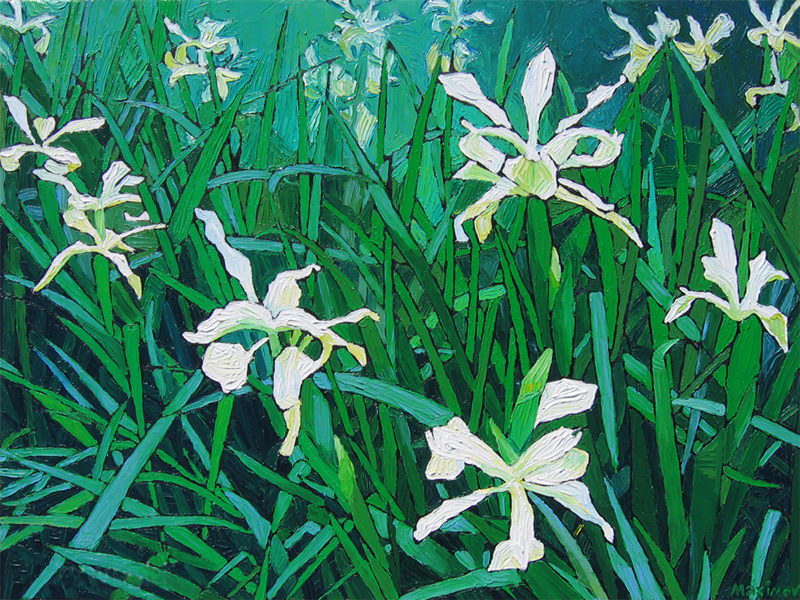 Wild Irises, Green — palette-knife oil painting by Evgeny Maximov (sold)