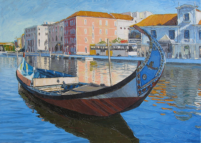 Moliceiro, Aveiro — palette-knife oil painting by Evgeny Maximov (sold)