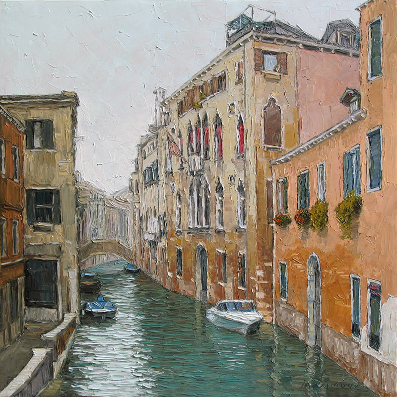 Venetian Canal — palette-knife oil painting by Evgeny Maximov (sold)