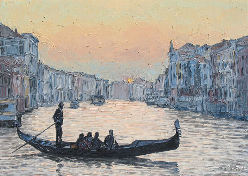 Gondola at Sunset — palette-knife oil painting by Evgeny Maximov (sold)