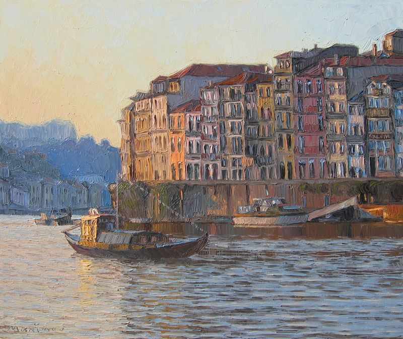 Porto at Golden Hour — palette-knife oil painting by Evgeny Maximov (sold)