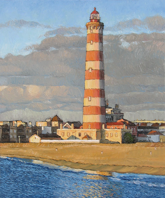 Aveiro Lighthouse — palette-knife oil painting by Evgeny Maximov (sold)