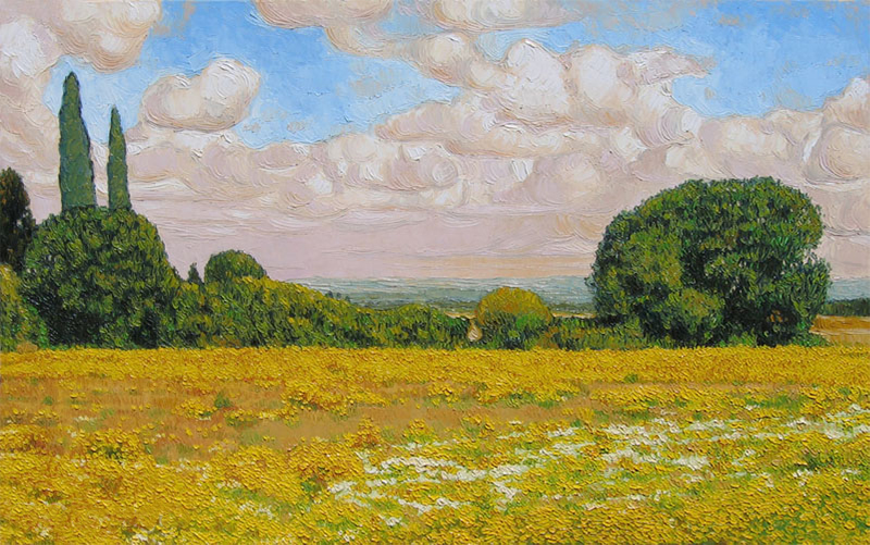 Golden Fields — palette-knife oil painting by Evgeny Maximov (sold)