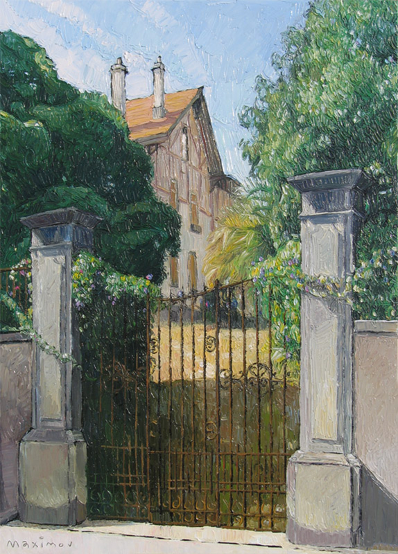 Garden Gate, Summer — palette-knife oil painting by Evgeny Maximov (sold)